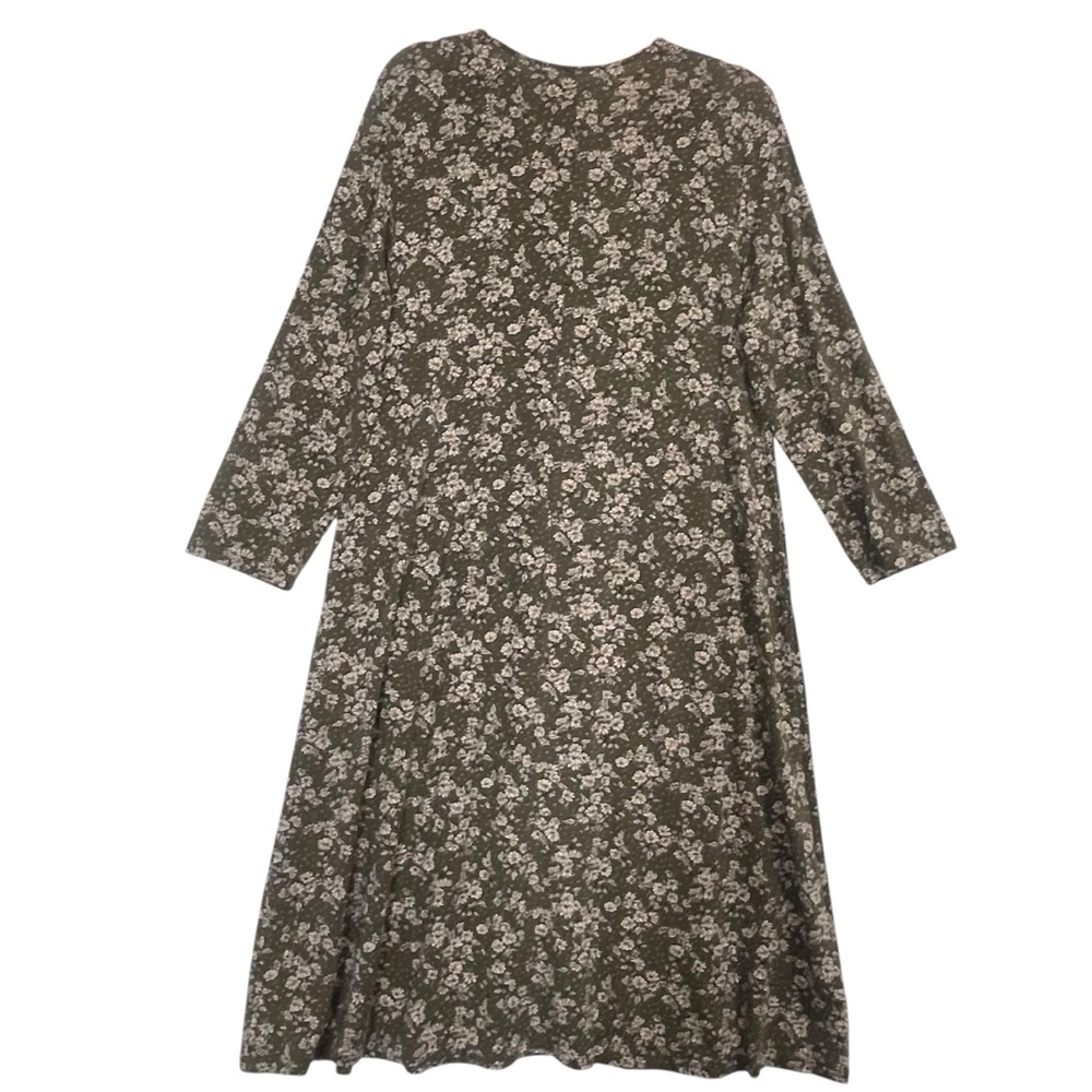 Garnet Hill Seamed Knit Trapeze Green Floral Stretch Tencel Blend Casual Dress L - Picture 6 of 10